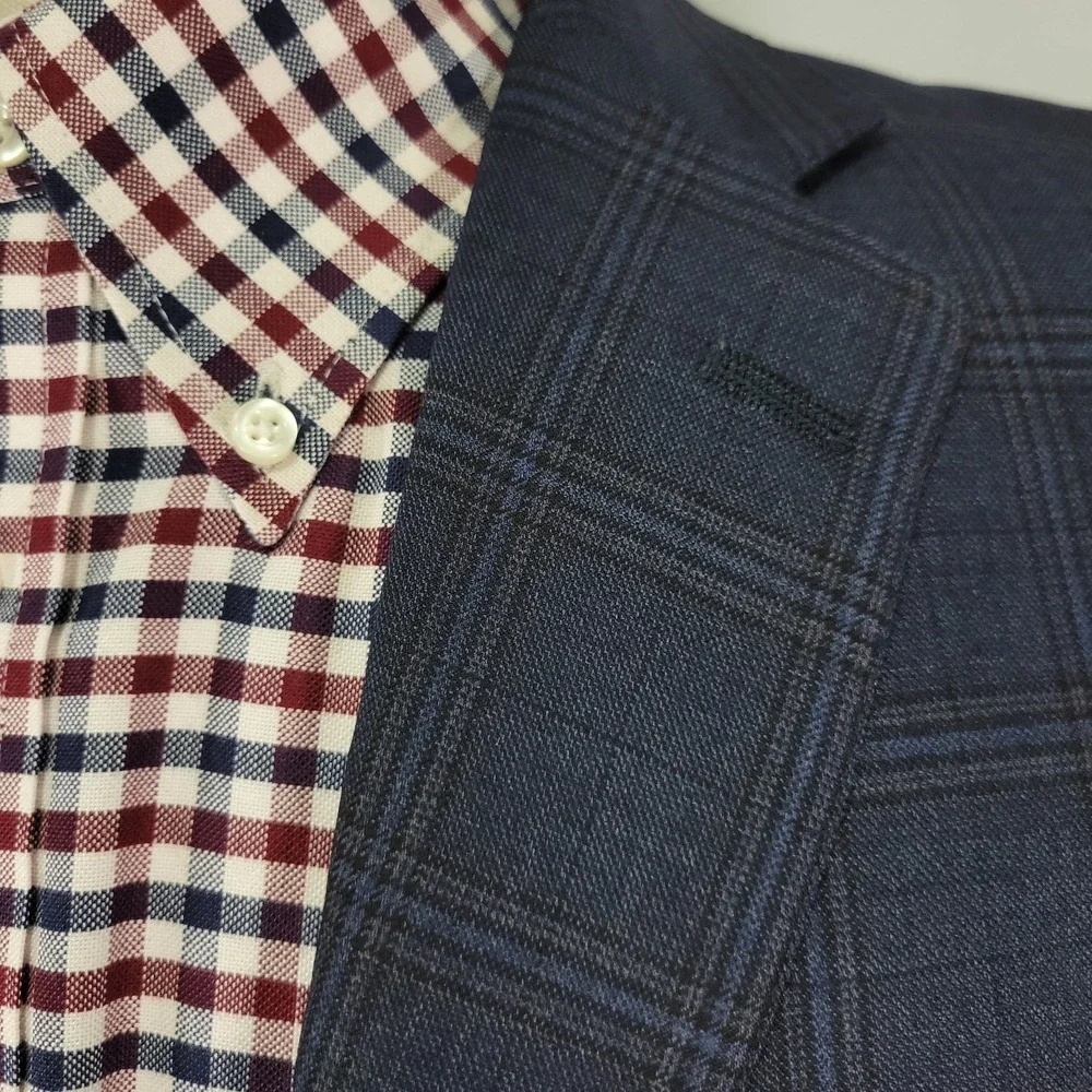 Hart Schaffner‎ Marx Men's Sport Coat Blazer Two Button Blue Plaid Wool 42R